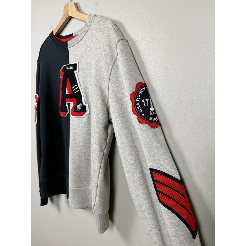 Denim Distillery Heritage America 1776 Crewneck Sweatshirt Rugby Patchwork Y2K L - Picture 4 of 14